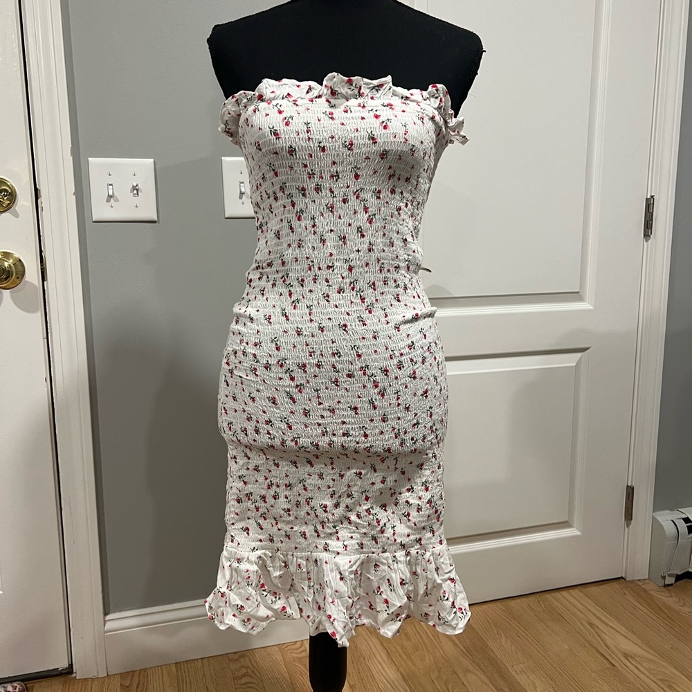 strapless rose print sun dress cover up